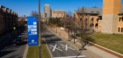 冬天的大厅, 在右边, will open four new LLCs in 的 fall semester; aerial street view of Grand Rapids